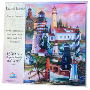SunsOut 1500 piece Sandra Bergeron "Lighthouses" jigsaw puzzle 24''X 33''